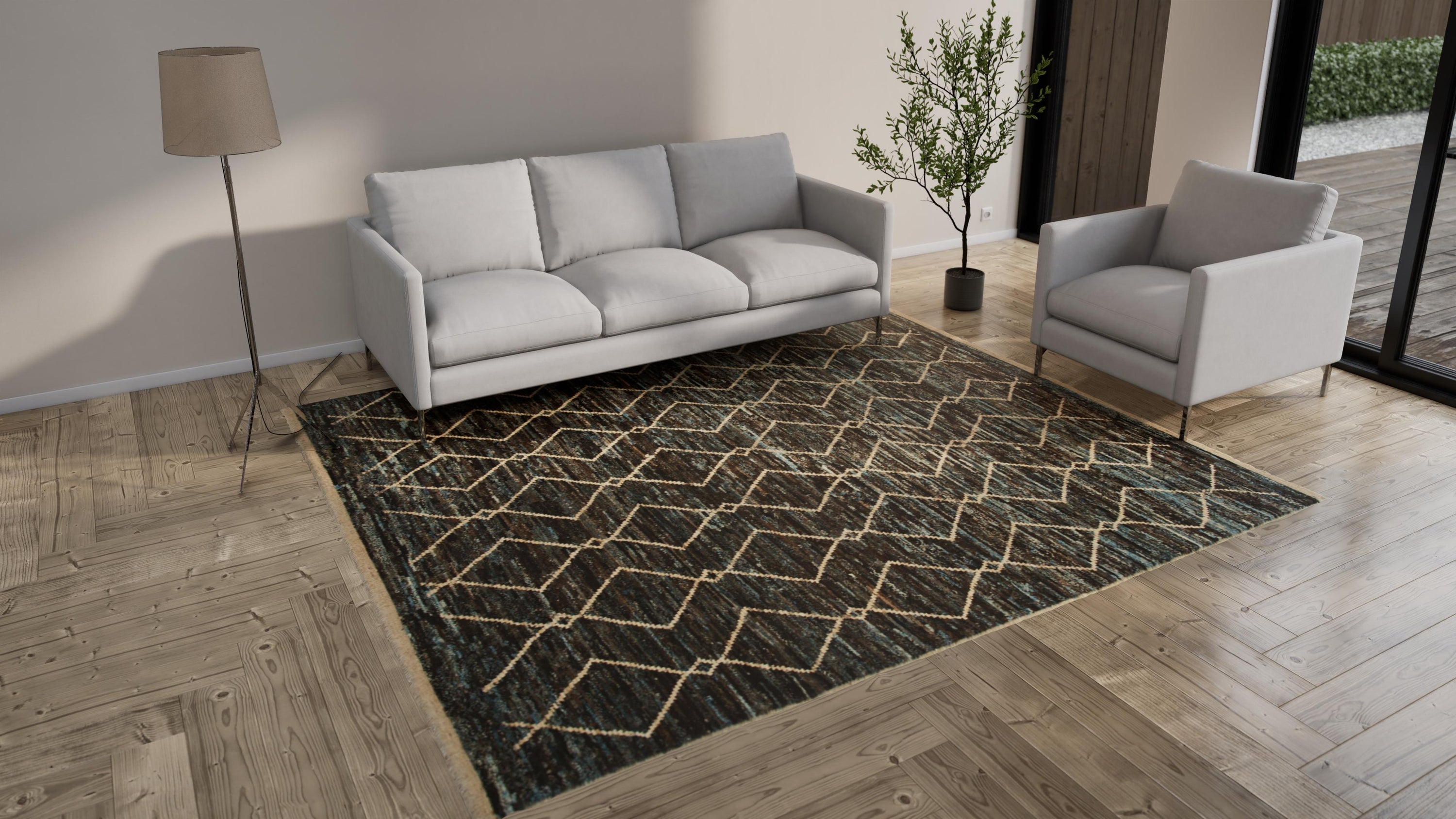 Blue & Black Diamond Modern Wool Rug - 8'6'' x 9'9''