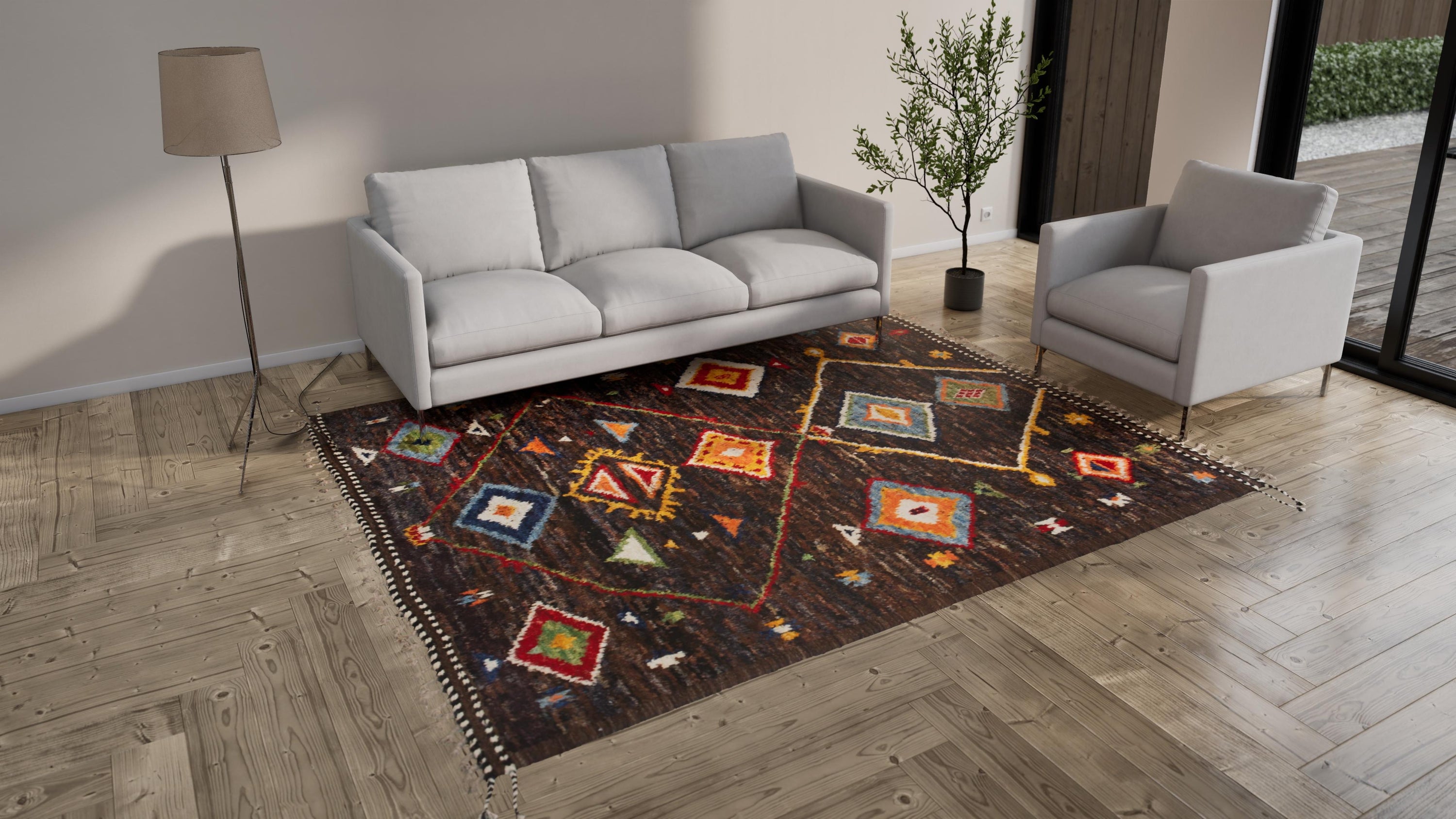 Multicolored Modern Wool Rug - 8'6'' x 9'9''