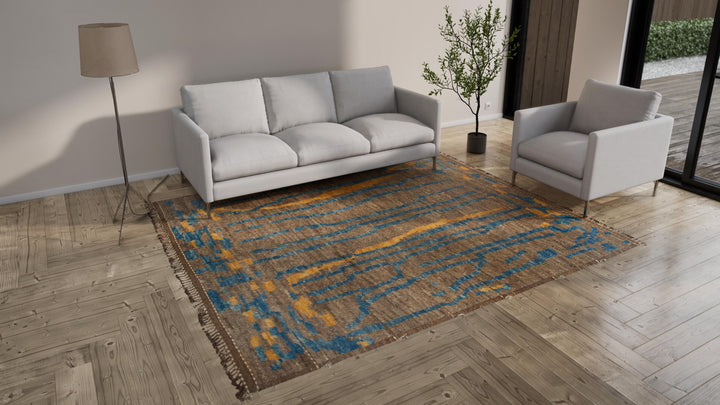 Brown & Blue Moroccan Wool Rug - 8'2" x 9'8"