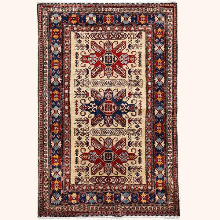 Tribal, One-of-a-Kind Hand-Knotted Area Rug - Ivory, 4' 0" x 6' 0" Default Title