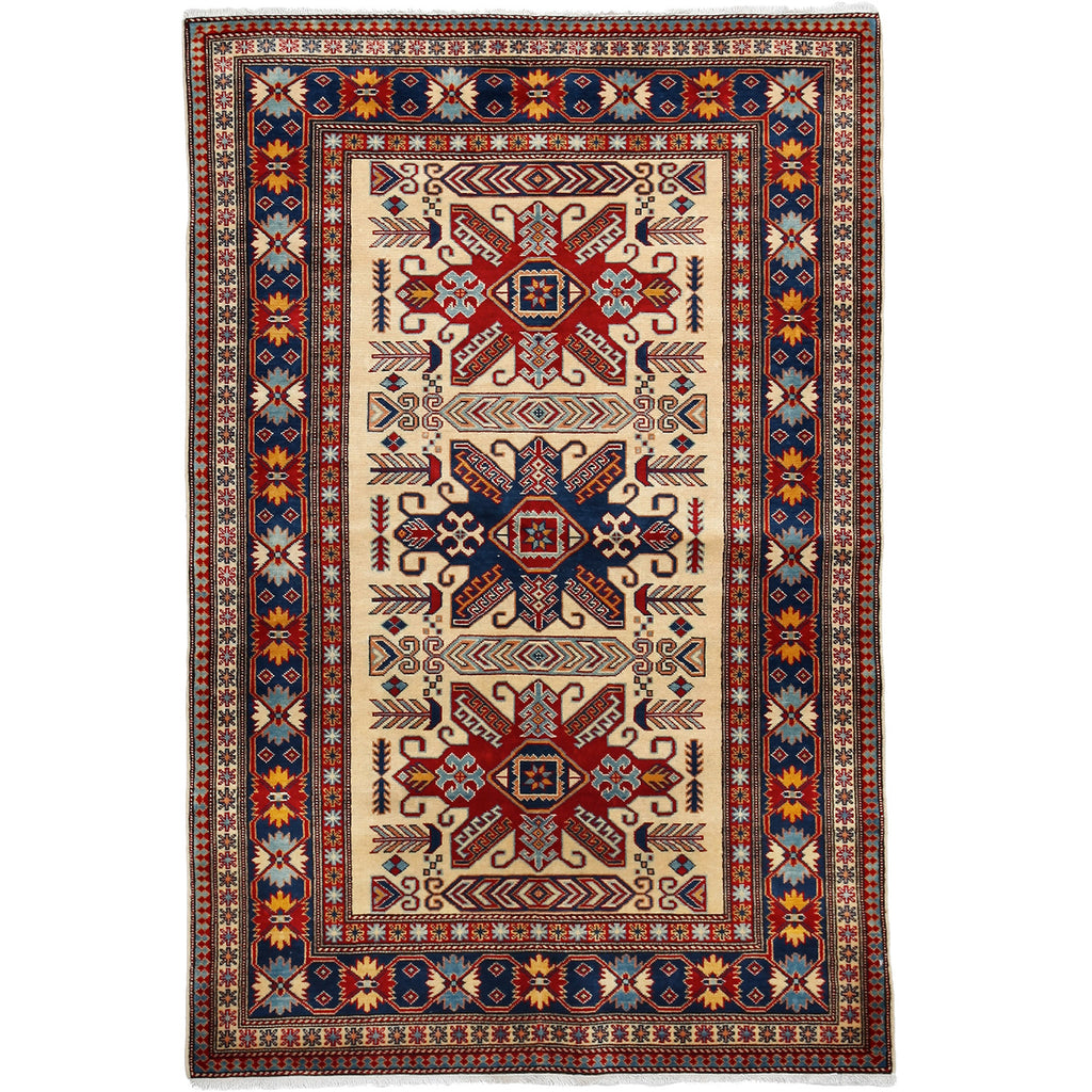 Tribal, One-of-a-Kind Hand-Knotted Area Rug - Ivory, 4' 0" x 6' 0" Default Title