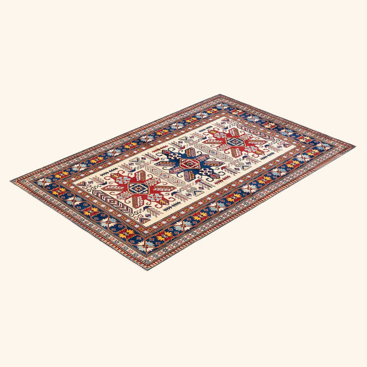 Tribal, One-of-a-Kind Hand-Knotted Area Rug - Ivory, 4' 0" x 6' 0" Default Title