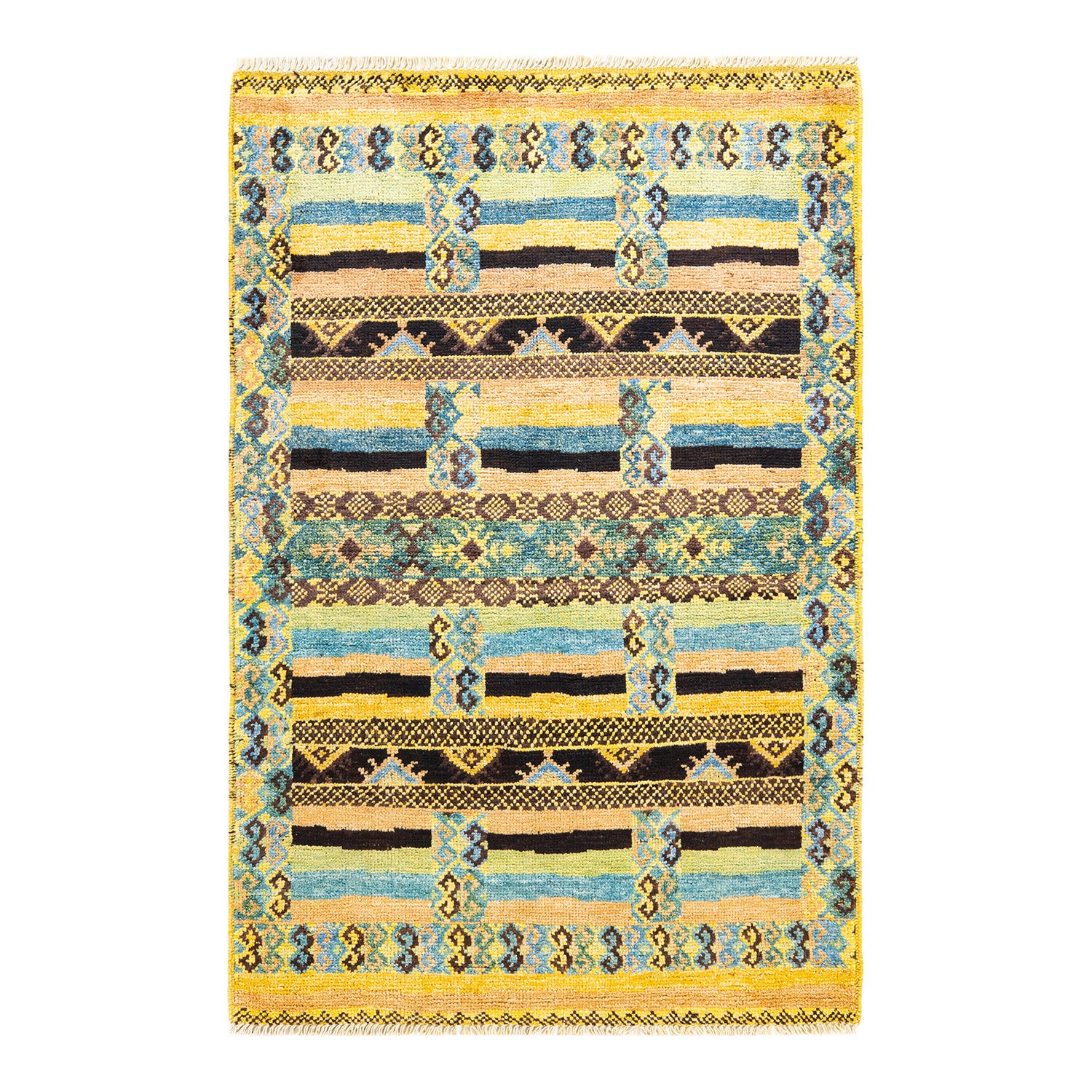 Modern, One-of-a-Kind Hand-Knotted Area Rug - Yellow, 4' 2" x 5' 10" Default Title