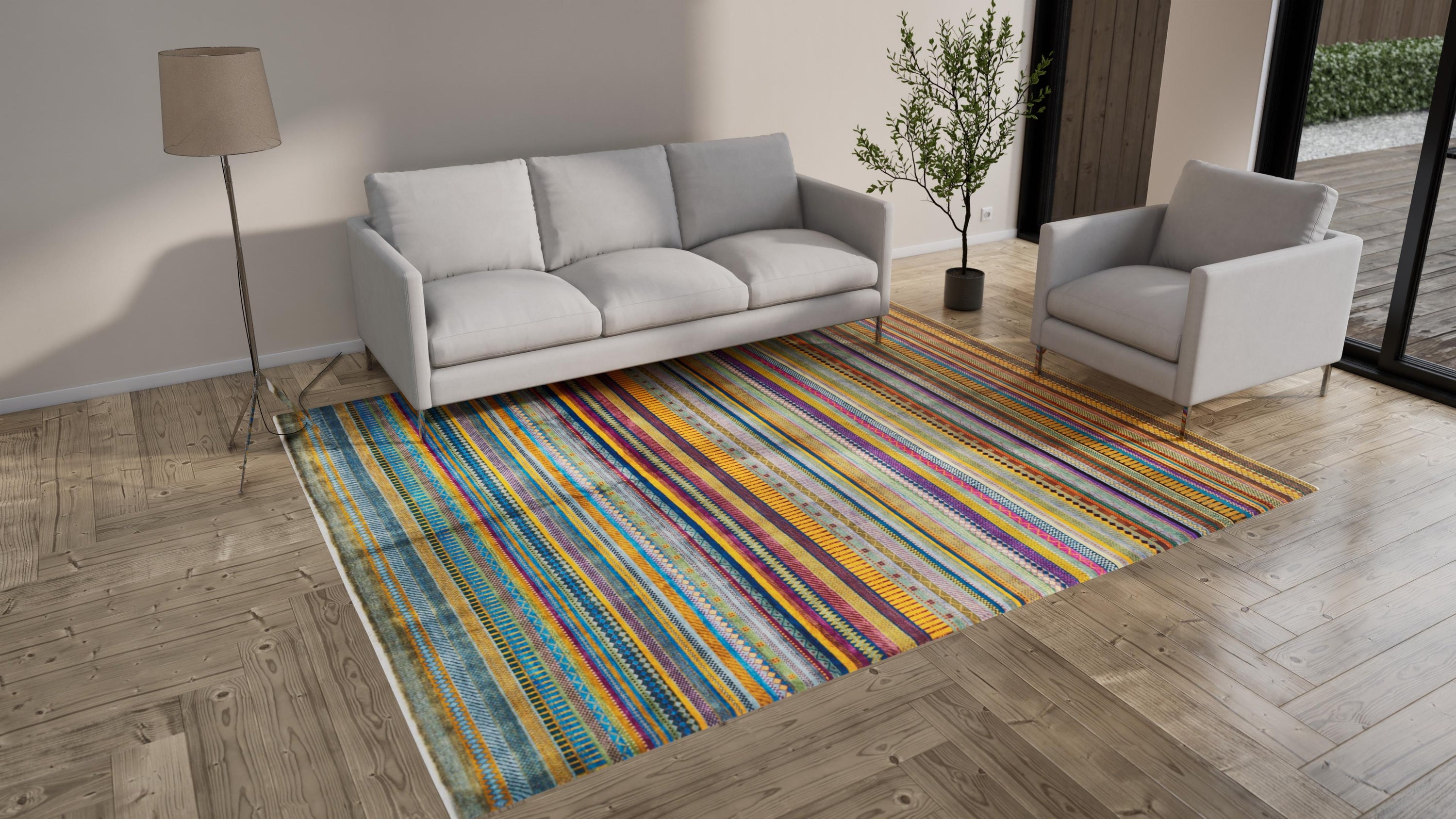 Multicolored Modern Wool Rug - 8'1" x 10'