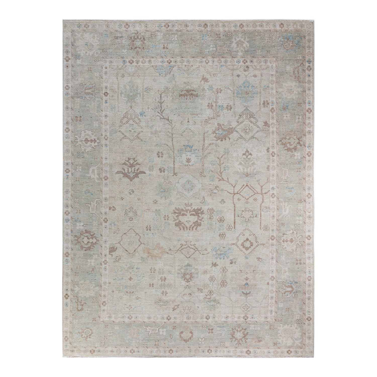 Oushak, One-of-a-Kind Hand-Knotted Area Rug - Ivory, 8' 10" x 11' 11" Default Title