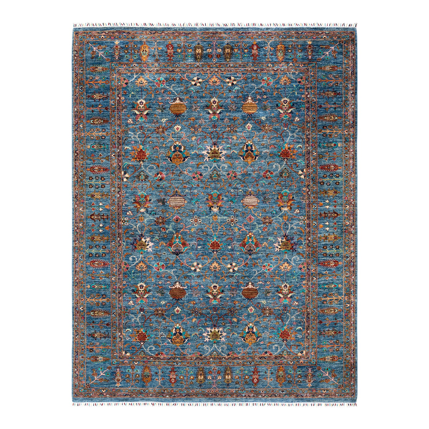Tribal, One-of-a-Kind Hand-Knotted Runner Rug - Blue, 8' 10" x 11' 9" Default Title