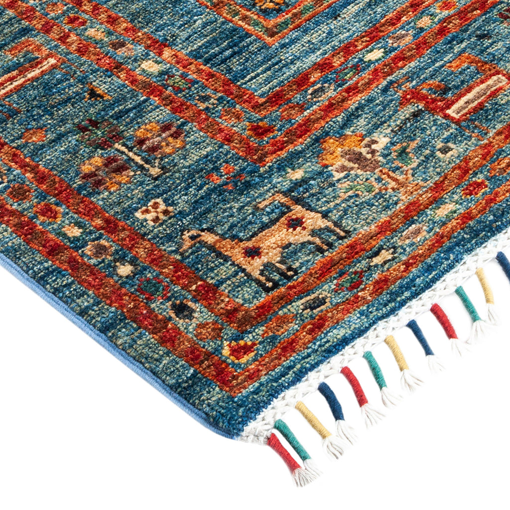 Tribal, One-of-a-Kind Hand-Knotted Runner Rug - Light Blue, 5' 0" x 6' 10" Default Title