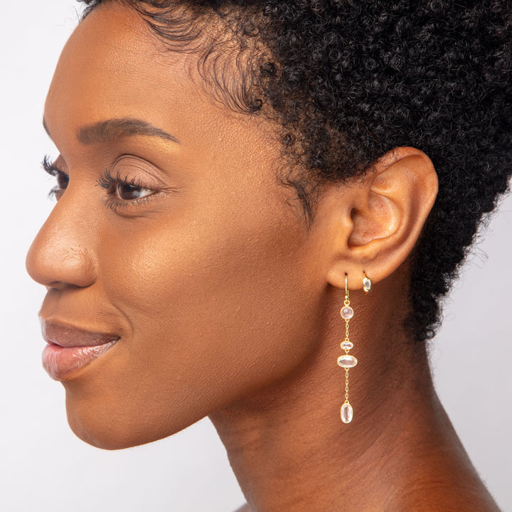 Close-up profile of woman with dark skin, elegant earring detail.