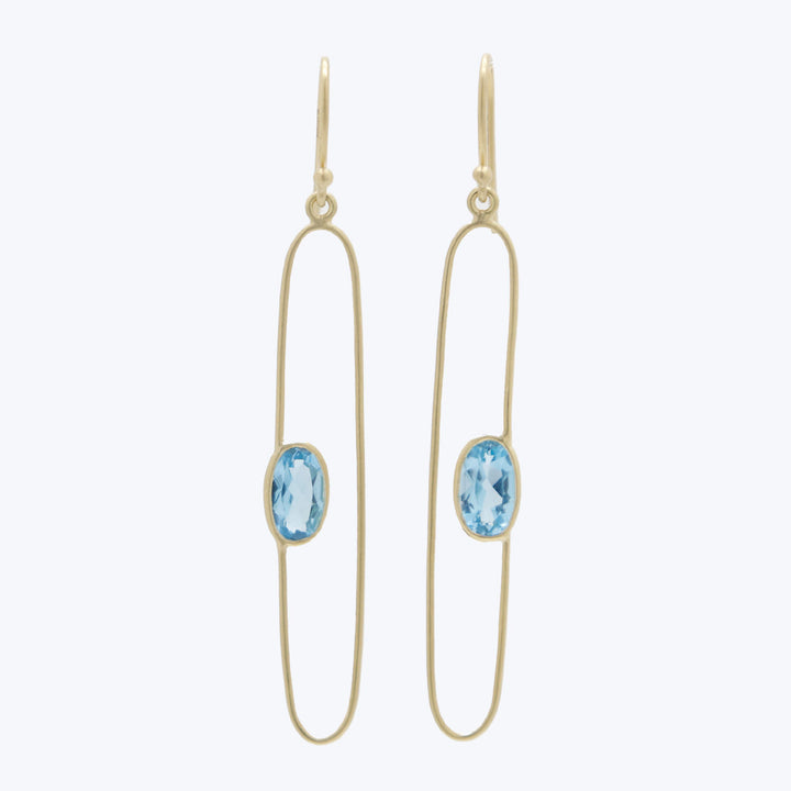 blue topaz ellipse front facing pill-hoop earrings Default Title