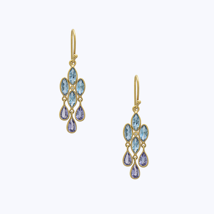 18k aquamarines + tamzanites chandelier earrings