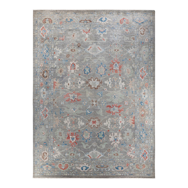 Oushak, One-of-a-Kind Hand-Knotted Runner Rug - Gray, 9' 10" x 13' 9" Default Title