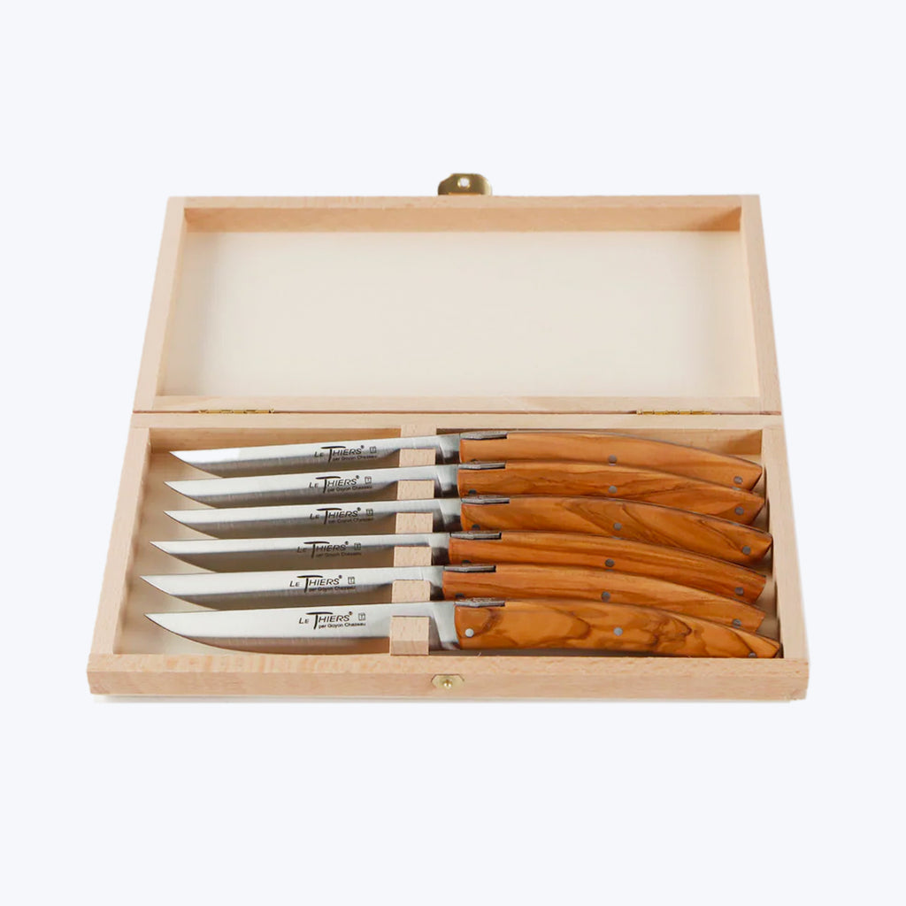 Brasseries Olive Wood Steak Knives, Set of 6