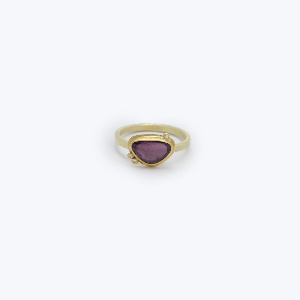 Event - Organic rose cut pink sapphire ring, 18ky gold band, 3 white diamonds Default Title