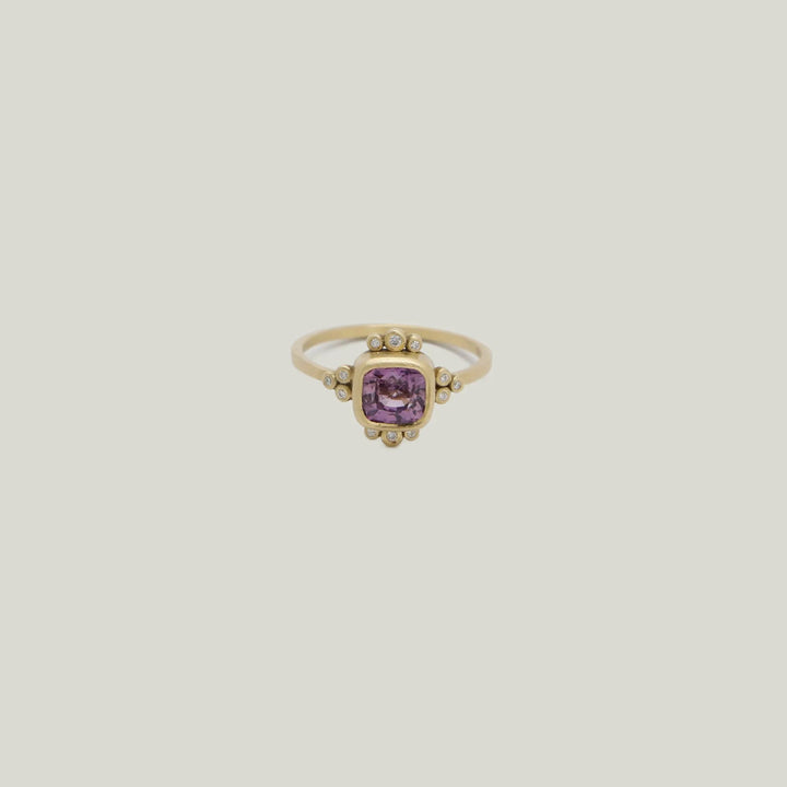 Event - Square pink sapphire ring, 18ky gold band, 12 white diamonds Default Title