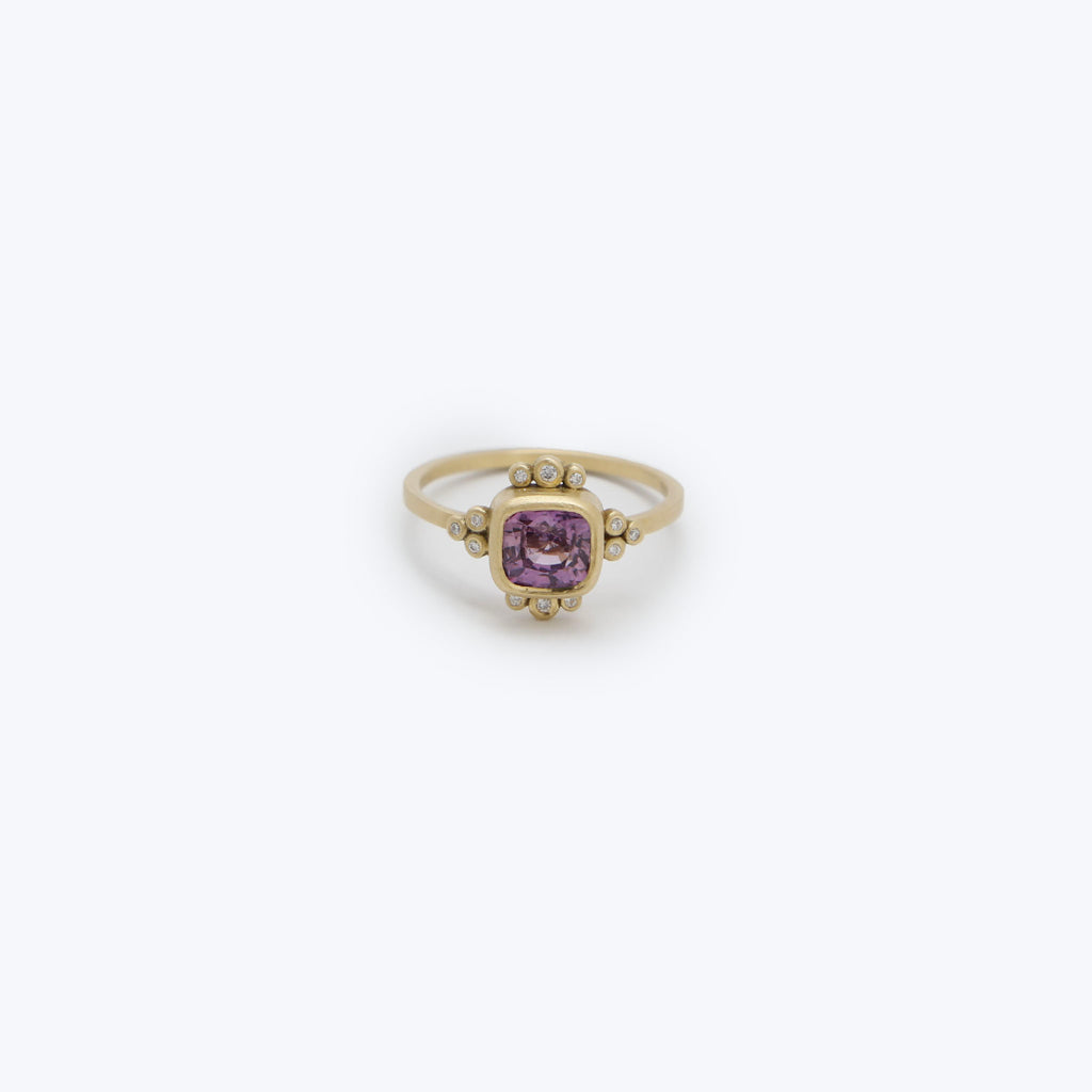 Event - Square pink sapphire ring, 18ky gold band, 12 white diamonds Default Title