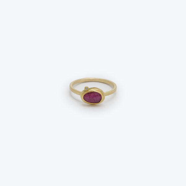 Event - Organic rose cut ruby ring, 18ky gold band, 1 white diamond Default Title