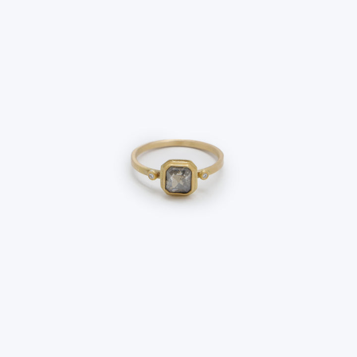 Event - Square grey diamond ring, 22k bezel, 18ky gold band, 2 diamonds Default Title