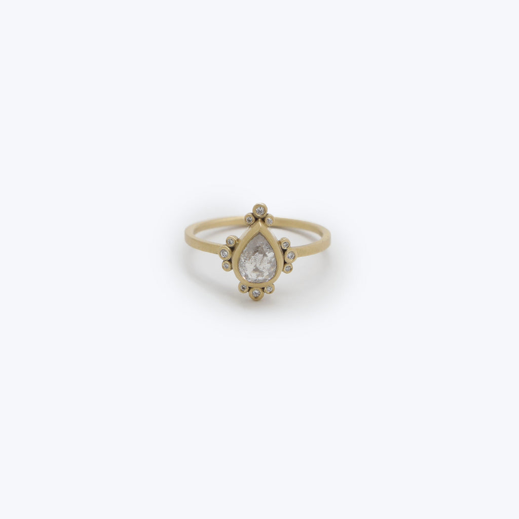 Event - Pear shape rose cut gray diamond, 18ky gold, white diamonds Default Title