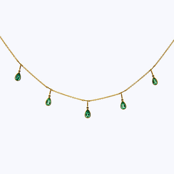 Emerald + Diamond Falling Petals Necklace