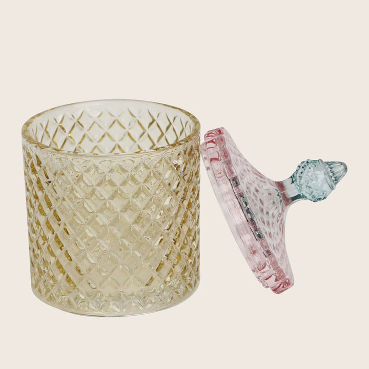 Depression Glass Diamond Storage Jar, Light Yellow Default Title
