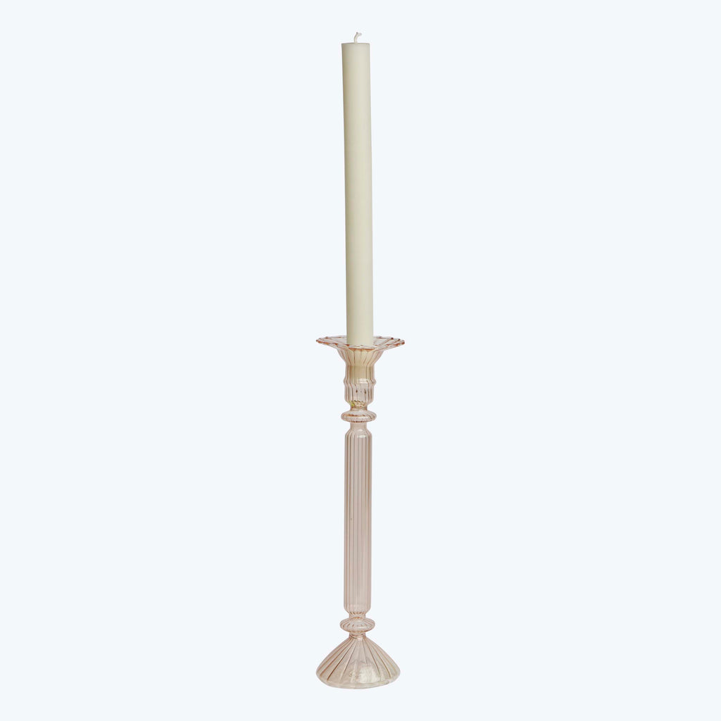 Roman Column Glass Candletick, Light Rose Default Title