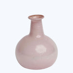 Handcrafted pink ceramic vase with glossy finish and imperfections.