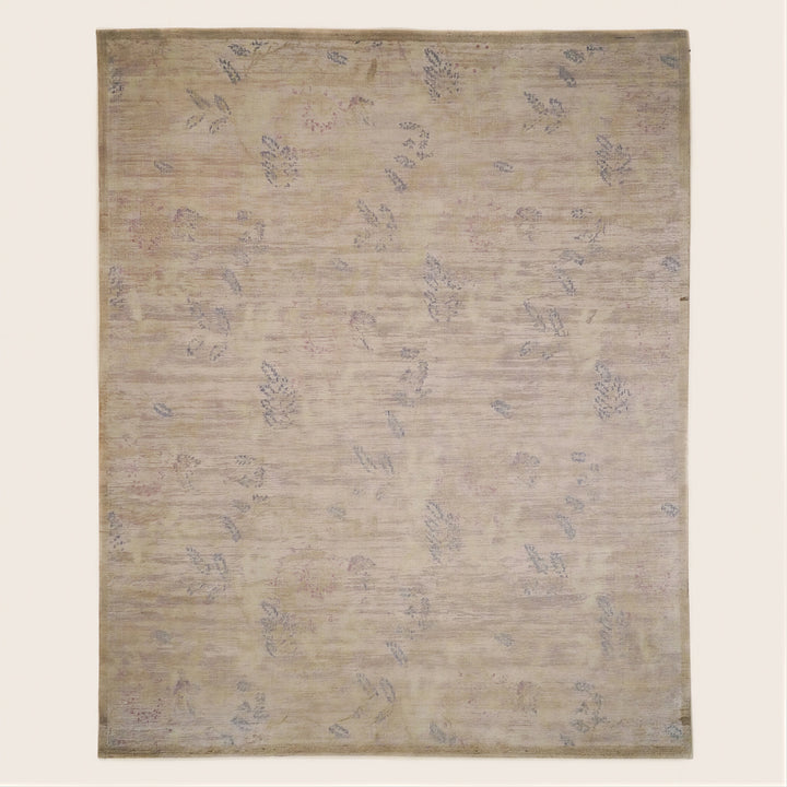 Modern Handknotted Sand White Silk Rug 8'1" x 10'3"