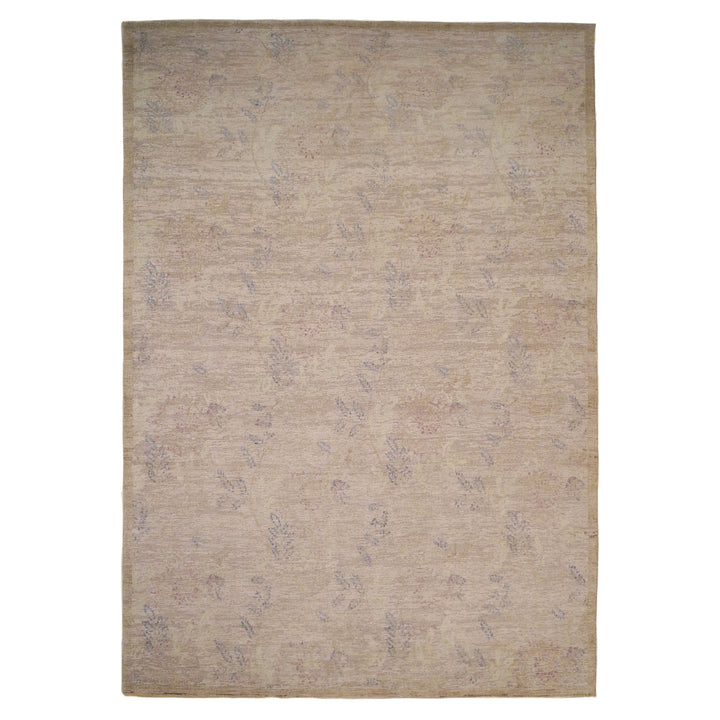 Modern Handknotted Sand White Silk Rug 9' x 12'5"