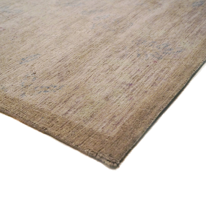 Modern Handknotted Sand White Silk Rug 9' x 12'5"