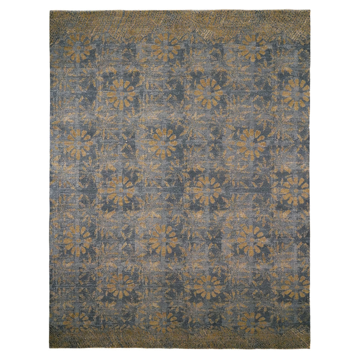 Modern Handknotted Blue Silk Rug 9' x 12'2"
