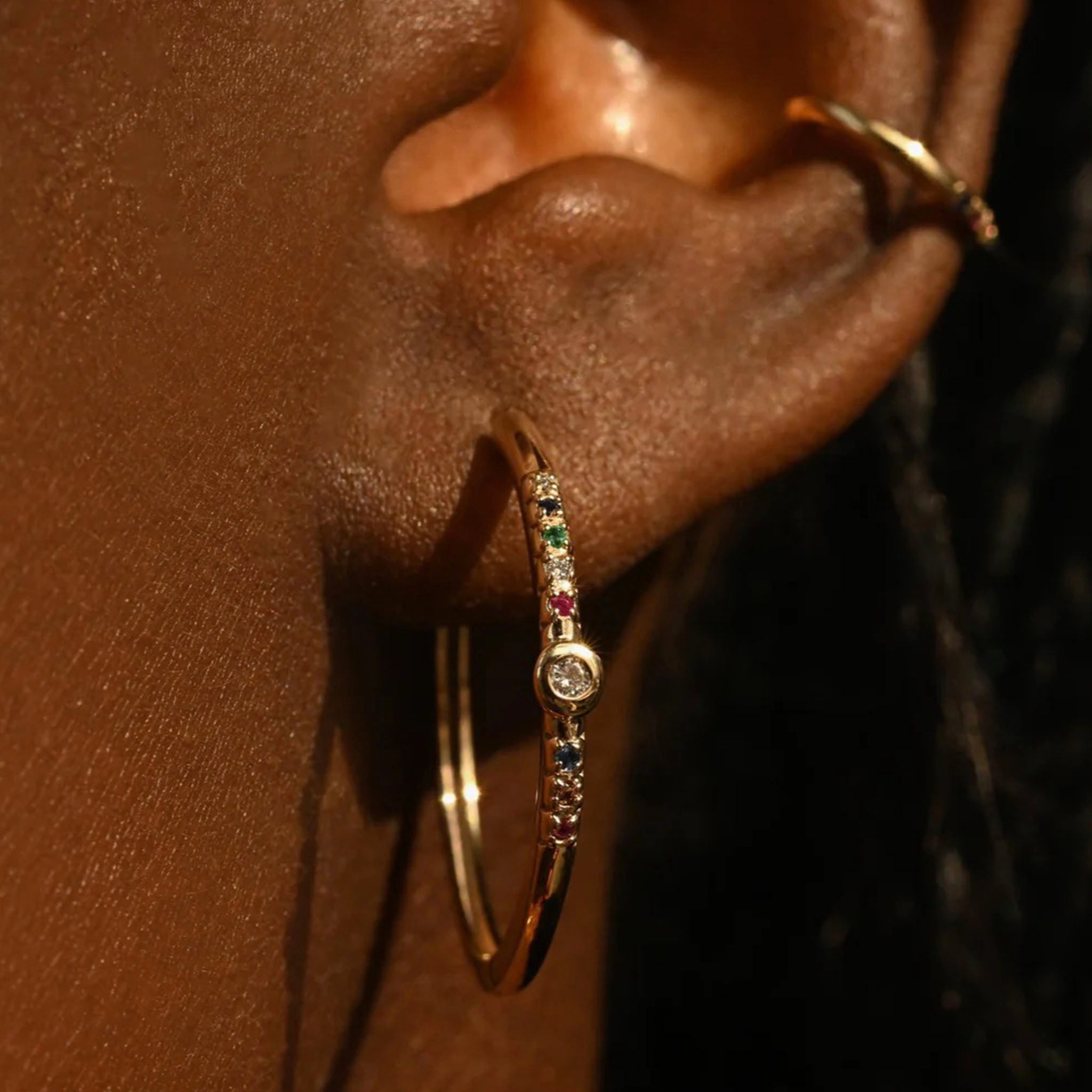 The Diamond Bezel Rainbow Gem Hoops Default Title