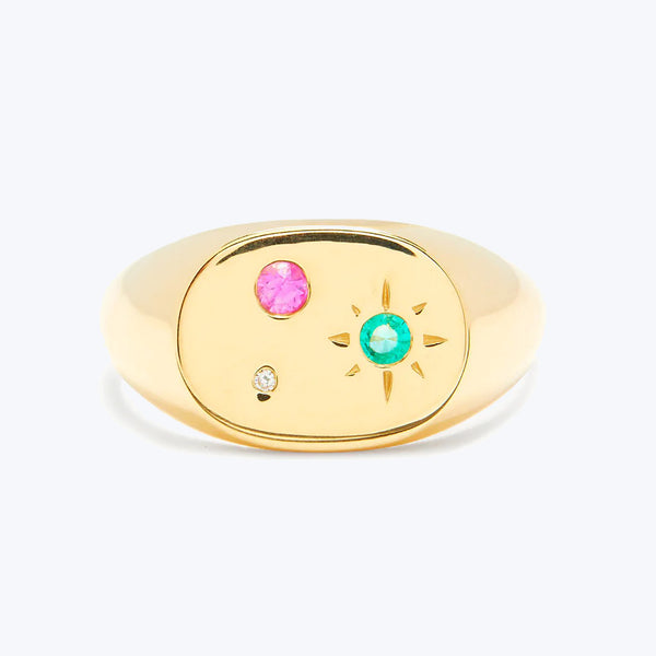 Mixed Gems Seal Signet Ring in Gold Default Title