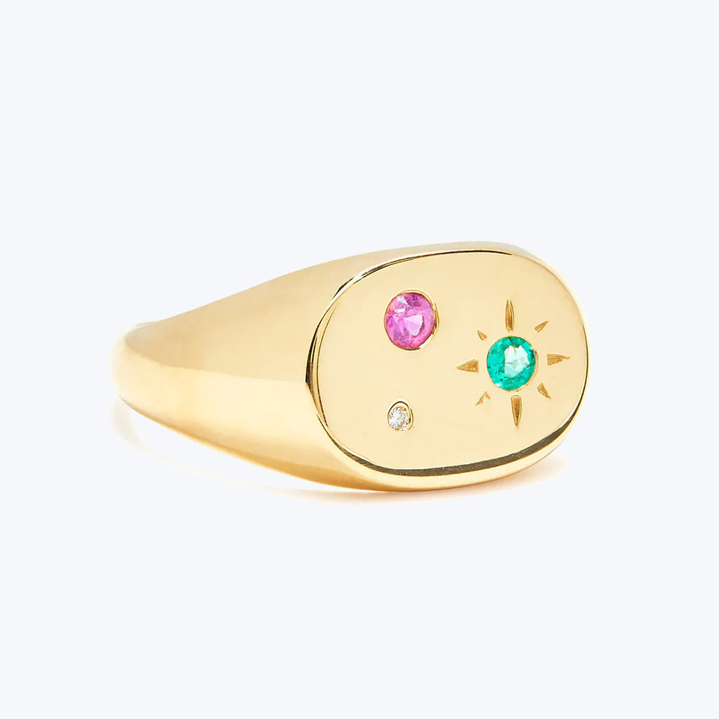 Mixed Gems Seal Signet Ring in Gold Default Title