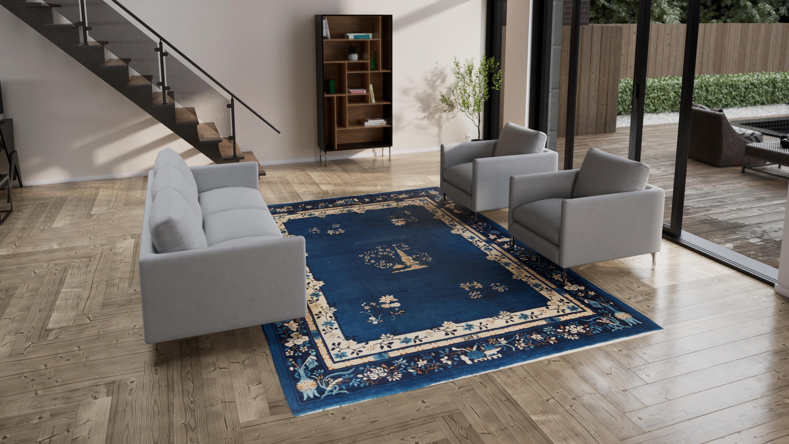 Blue Traditional Wool Rug - 8'3" x 11'11"