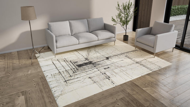 Black Modern Silk Rug - 8'1" x 10'