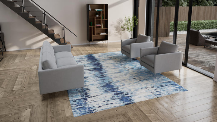 Blue Modern Wool Blend Rug - 9' x 12'1"