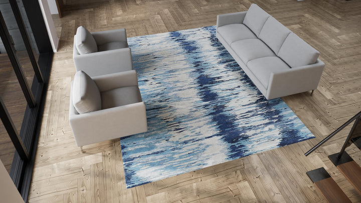 Blue Modern Wool Blend Rug - 9' x 12'1"