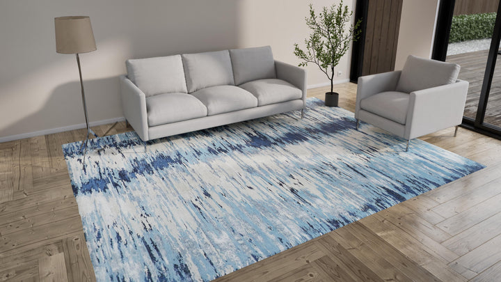Blue Modern Wool Blend Rug - 9' x 12'1"