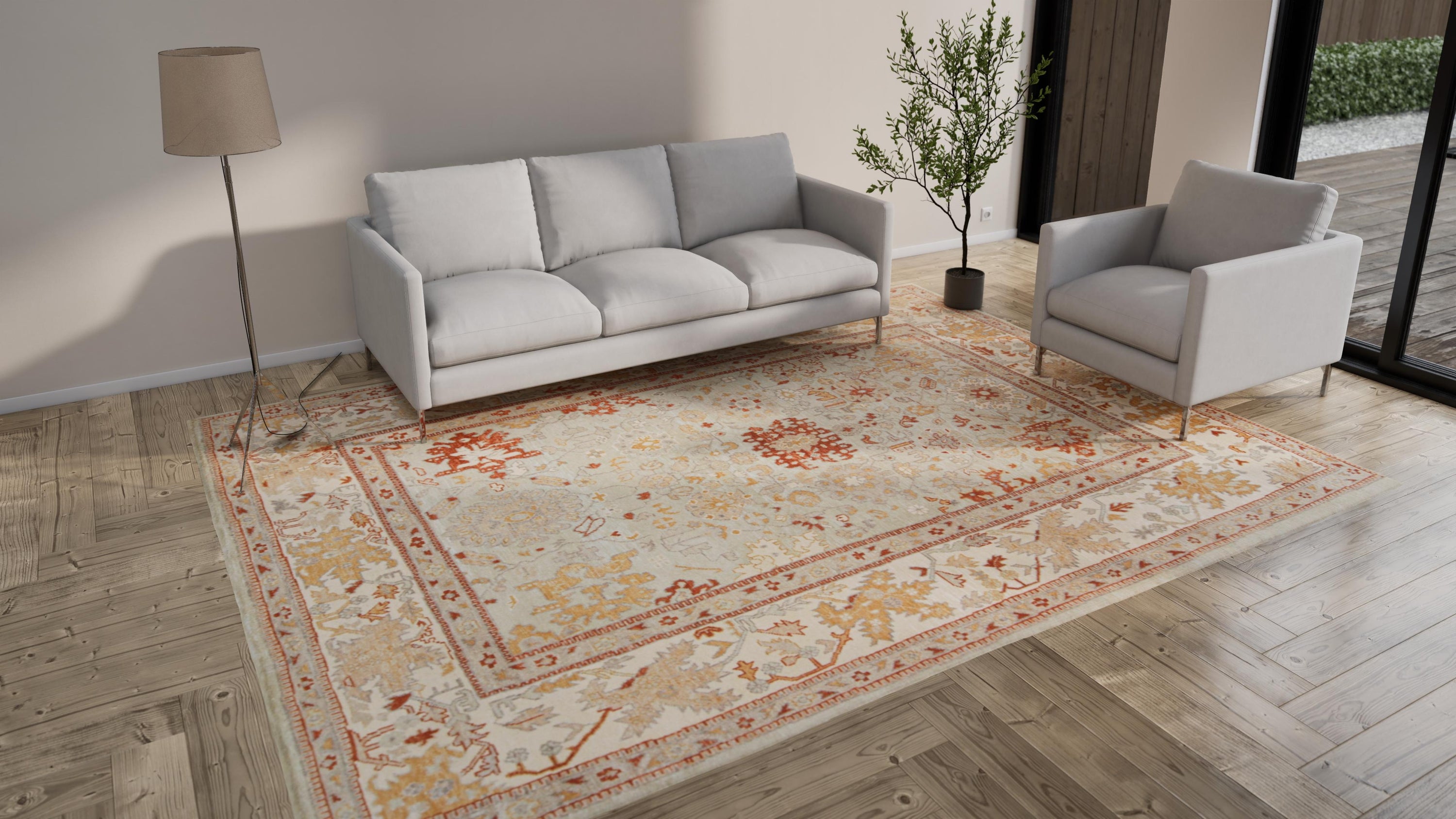 Beige Traditional Silk Rug - 8'11" x 11'11"