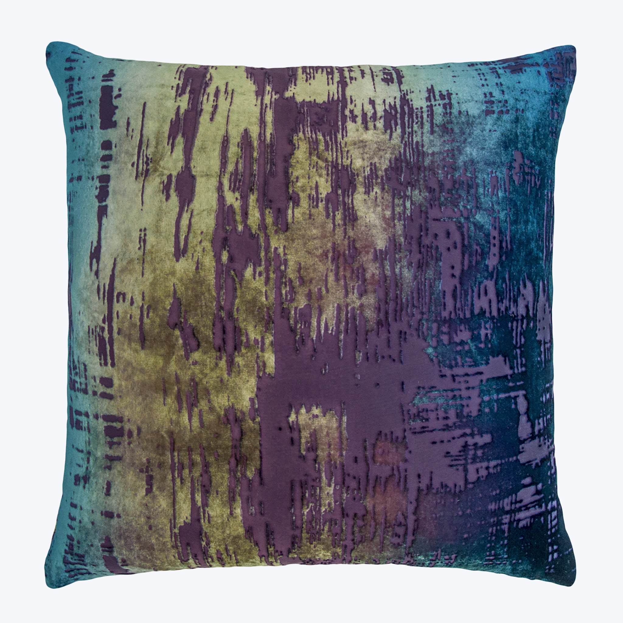 Brushstroke Velvet Pillow, Peacock 22" x 22"