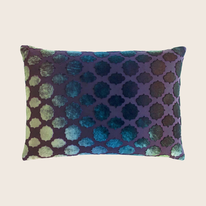 Mod Fretwork Velvet Pillow, Peacock