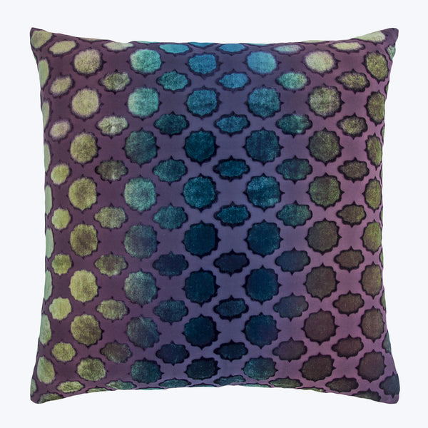 Mod Fretwork Velvet Pillow, Peacock 22" x 22"