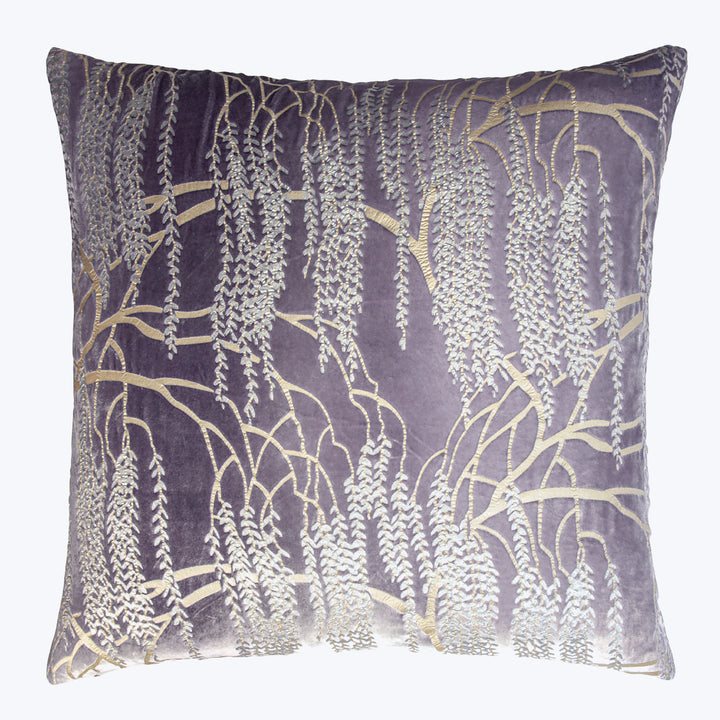 Metallic Willow Velvet Pillow, Thistle 22" x 22"
