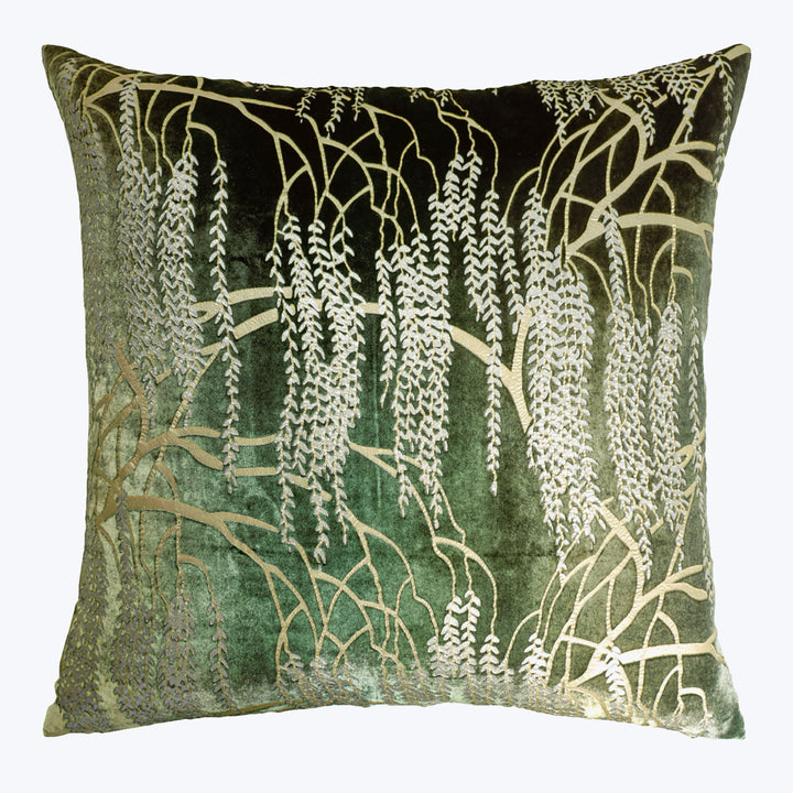 Metallic Willow Velvet Pillow, Evergreen 22" x 22"