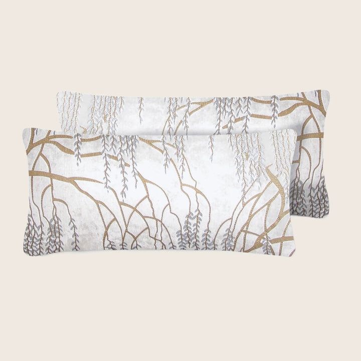 Set of 2 Mini Metallic Willow Velvet Pillows, White Default Title