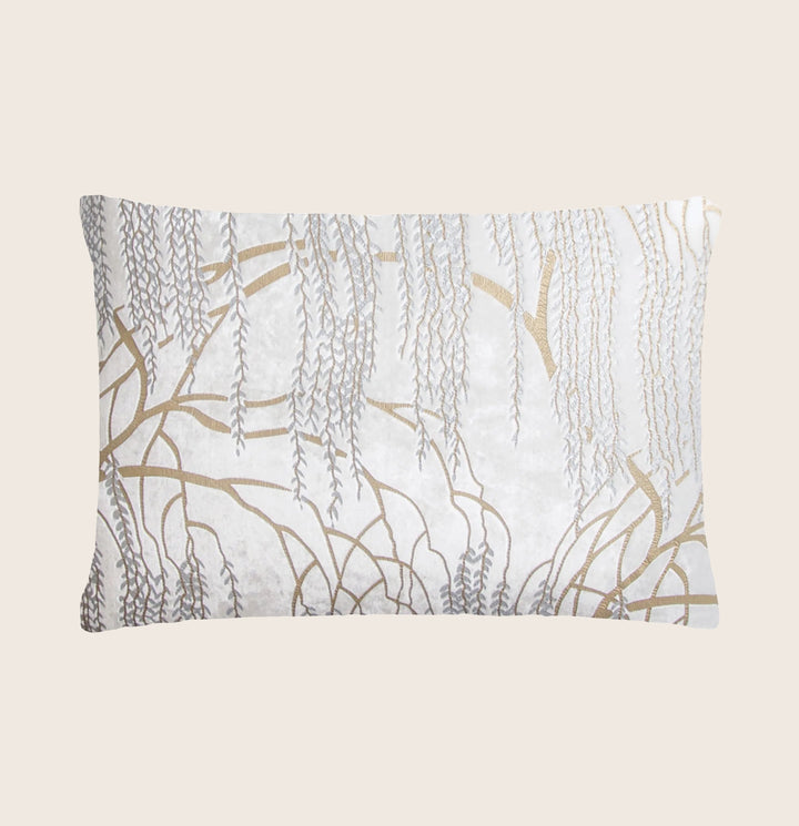 Willow Metallic Velvet Pillow, White