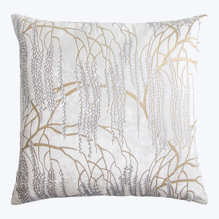 Metallic Willow Velvet Pillow, White 22" x 22"