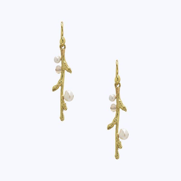 Budded Branch Pearl/Opal Dangle Earrings 18K