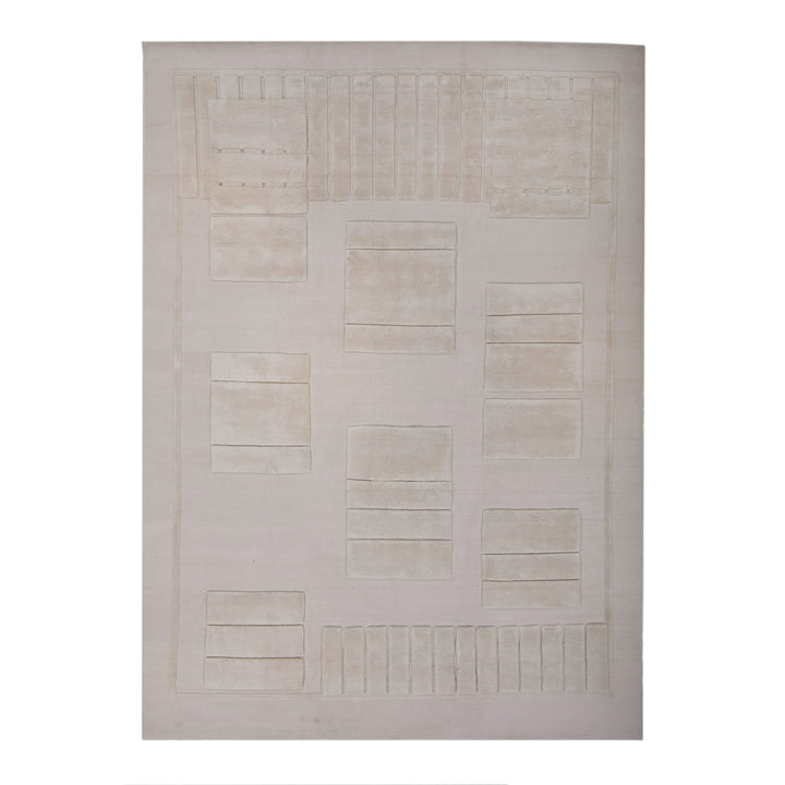 Modern Wool/Silk White Rug - 9' x 12'