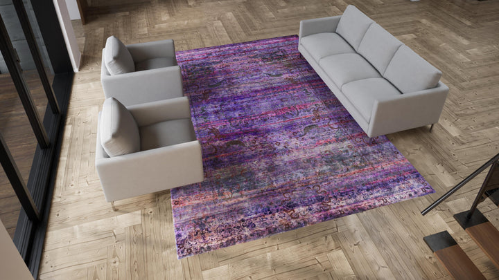 Purple Transitional Silk Rug - 8'10" x 12'3"